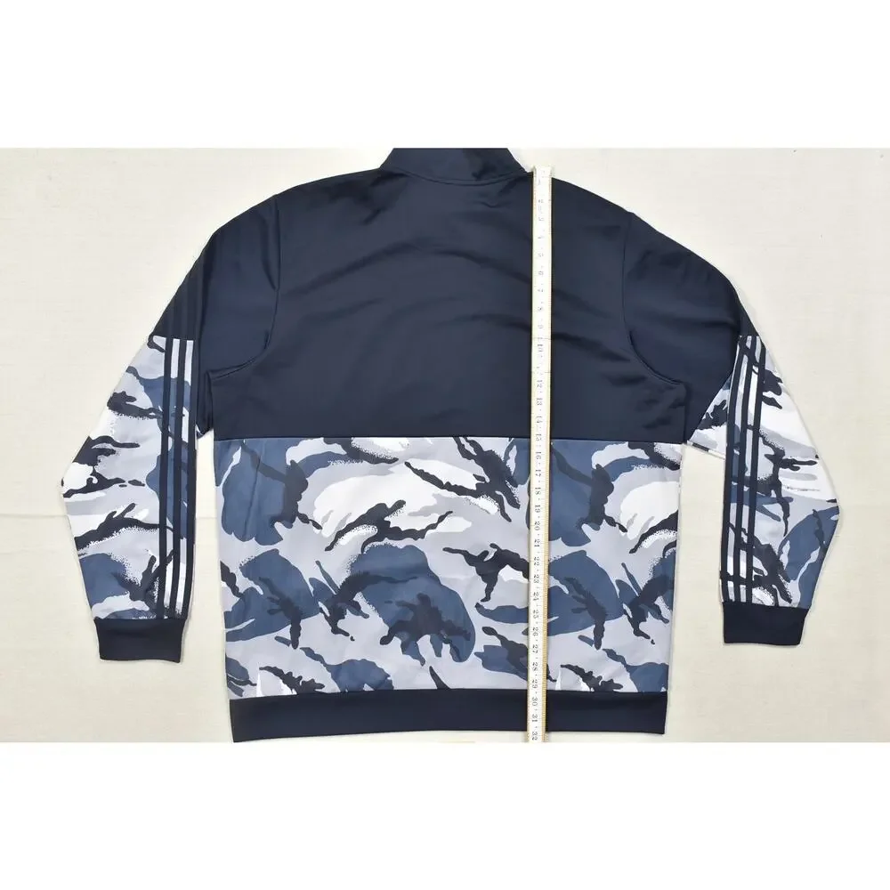 Adidas Mens 2XL Track Jacket Full Zip Blue Camo Colorblock Recycled Polyester Ma
